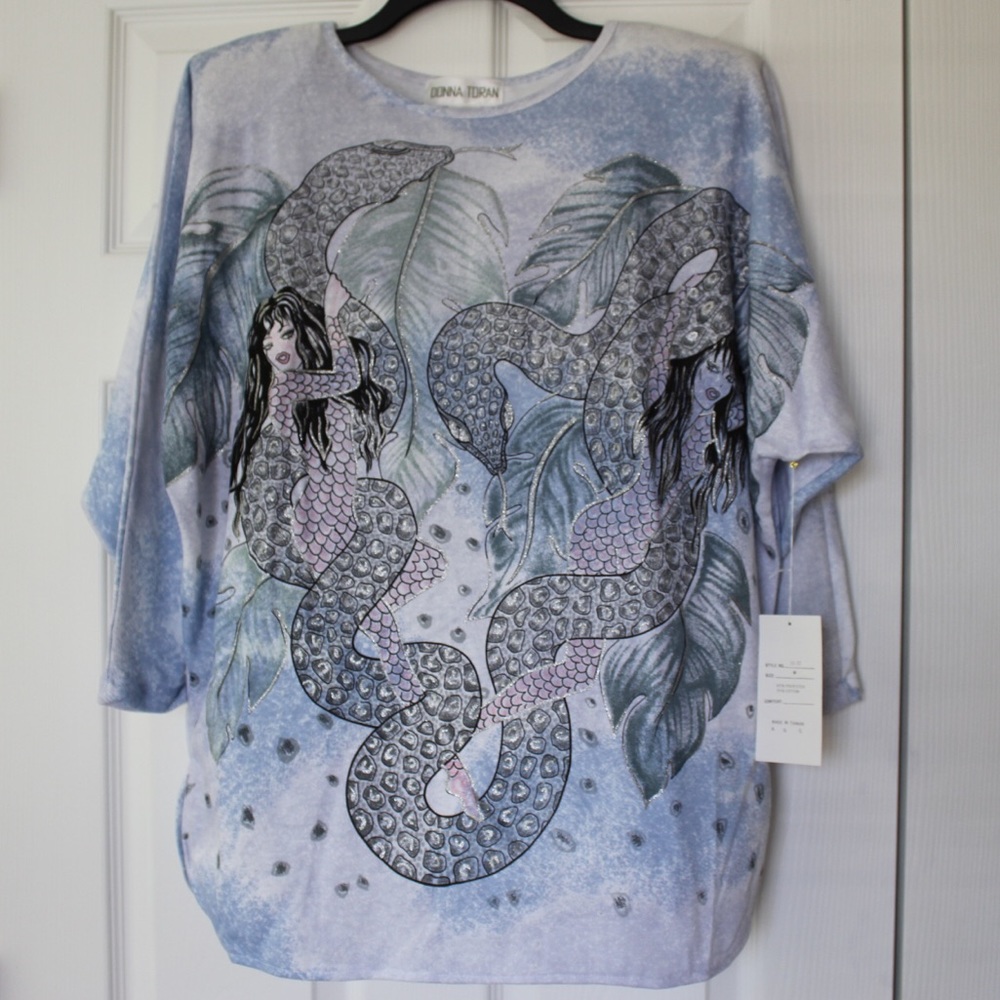 Donna Toran | Retro Mermaid Glitter 3/4 Sleeve Top